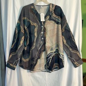 NWOT  by Valanio XL Multicolored, V-neck, long sleeved with buttons